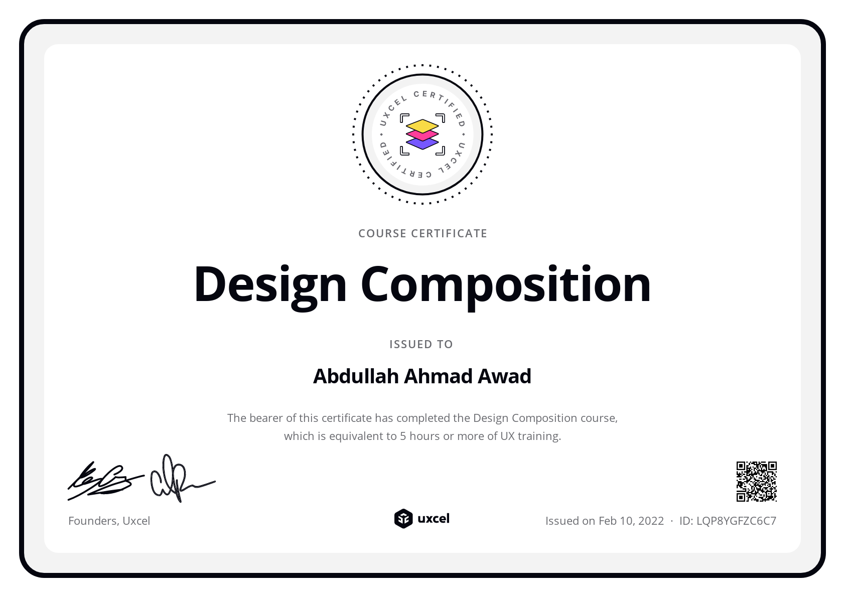 Abdullah Ahmad Awad's certificate